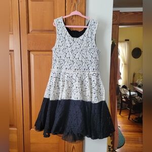 Knitworks Girls Black & White Lace Colorblock Fit-and-Flare Formal Dress